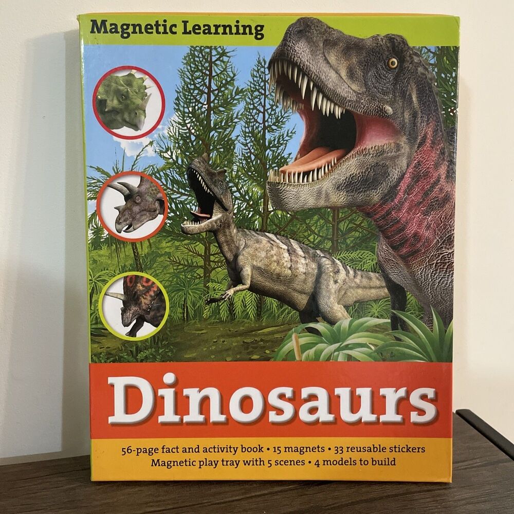 NEW Dinosaurs Magnetic Learning Activity Book Stickers Play Tray Models Magnets